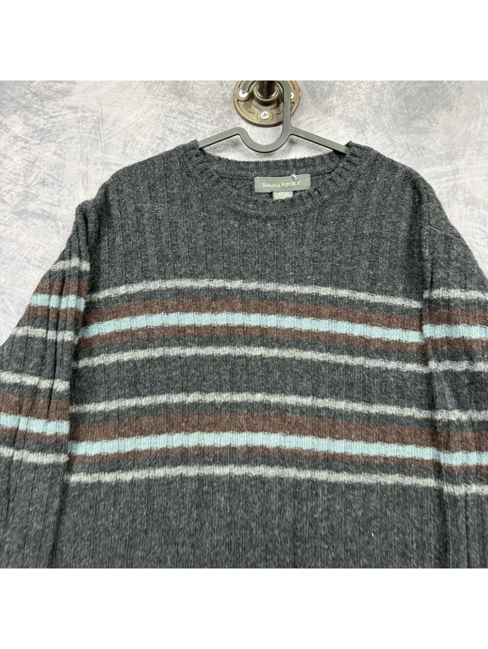 Vintage Banana Republic Sweater Men's M Lambs Wool  Grandpacore Ribbed Stripe